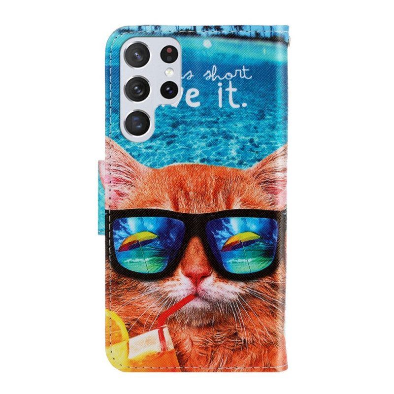 Kotelot Samsung Galaxy S22 Ultra 5G Suojaketju Kuori Cat Live It Strappy