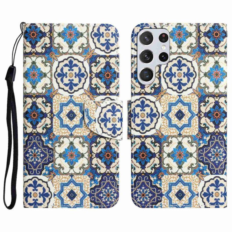 Kotelot Samsung Galaxy S23 Ultra 5G Suojaketju Kuori Strappy Patchwork