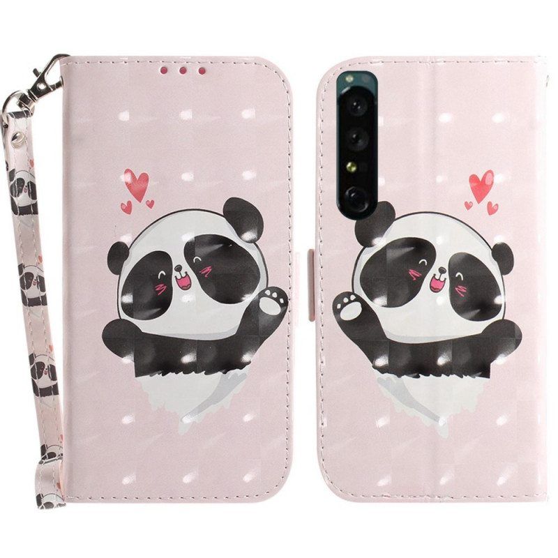 Kotelot Sony Xperia 1 IV Suojaketju Kuori Pikku Panda Hihnalla