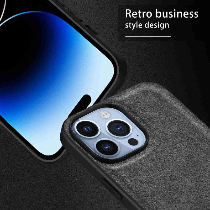 Kuori iPhone 14 Pro Max Retro Keinonahkaa