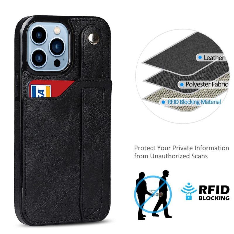 Kuori iPhone 14 Pro Rfid-korttipidike Hihnalla