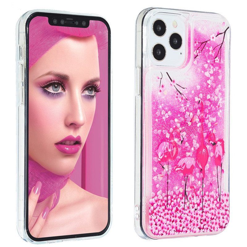 Kuori iPhone 15 Pro Flamingo Glitter