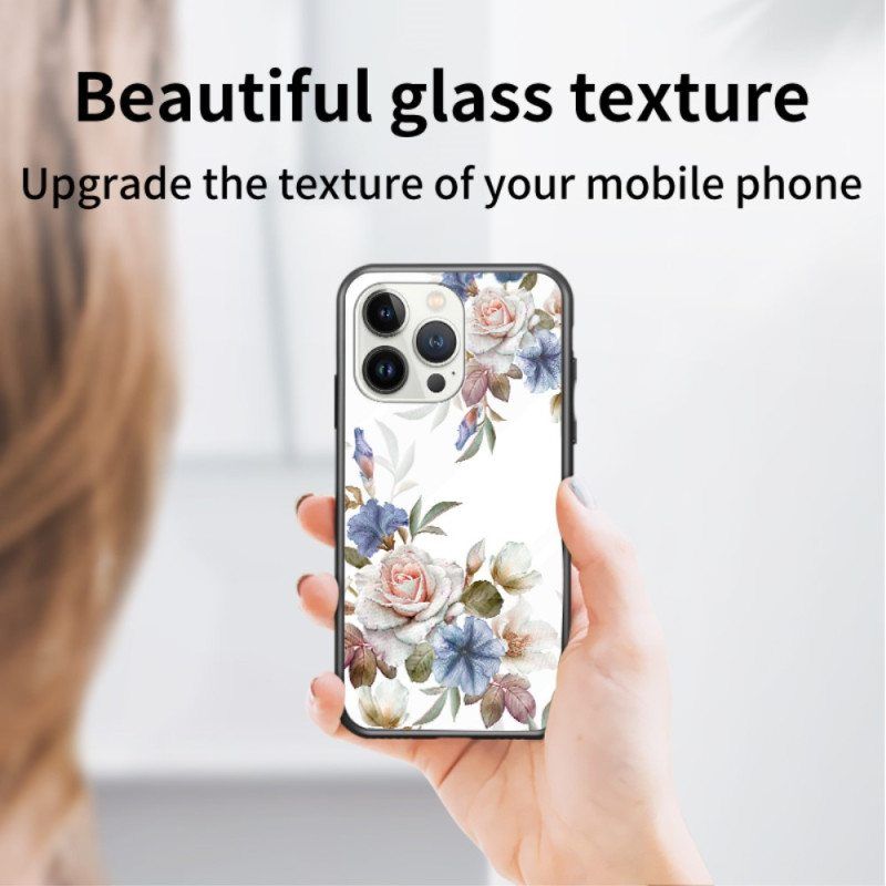 Kuori iPhone 15 Pro Kukkakarkaistu Lasi Tukirenkaalla