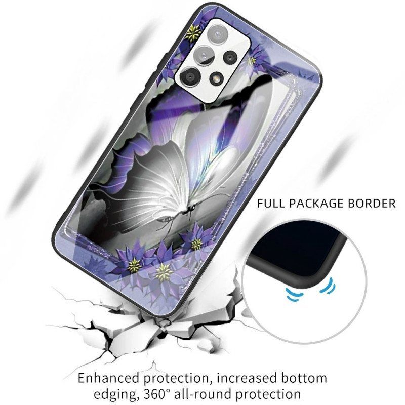 Kuori Samsung Galaxy A13 Purple Butterfly Karkaistu Lasi