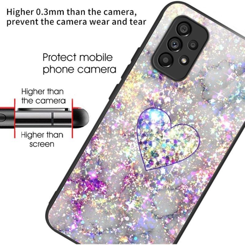 Kuori Samsung Galaxy A53 5G Glitter Heart Karkaistu Lasi