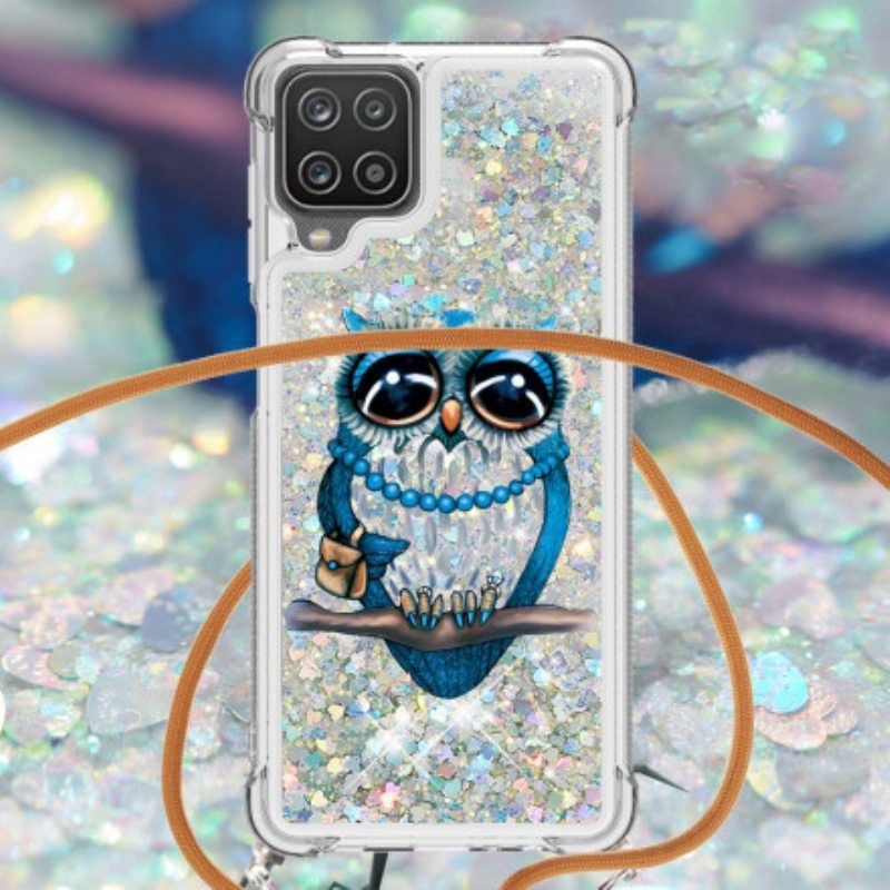 Kuori Samsung Galaxy M12 / A12 Kiristysnyörillä Paljetti Kiristysnyöri Miss Owl