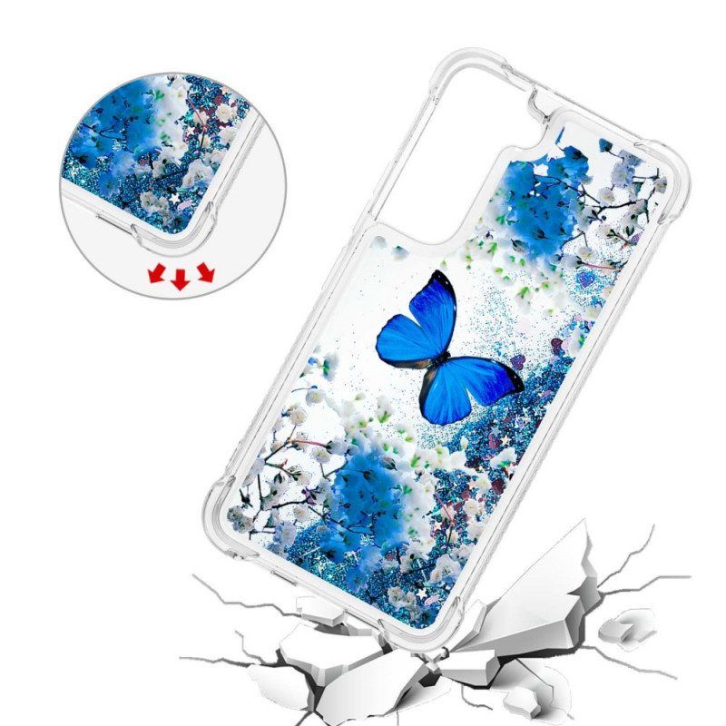 Kuori Samsung Galaxy S22 5G Glitter Blue Perhoset