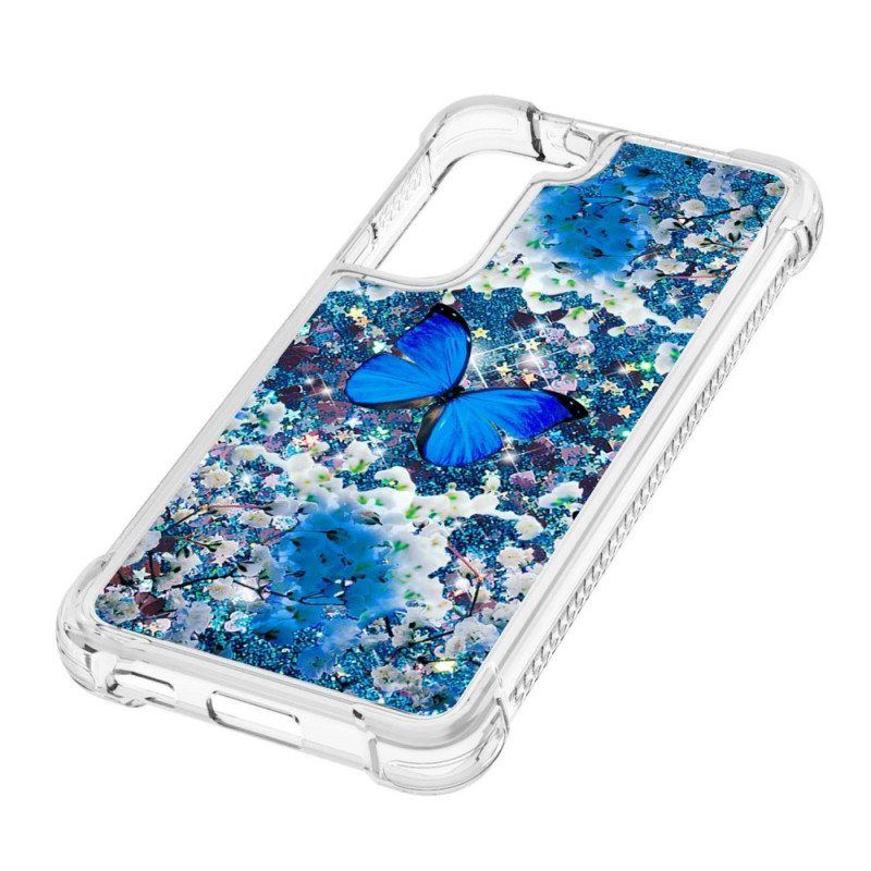 Kuori Samsung Galaxy S22 5G Glitter Blue Perhoset