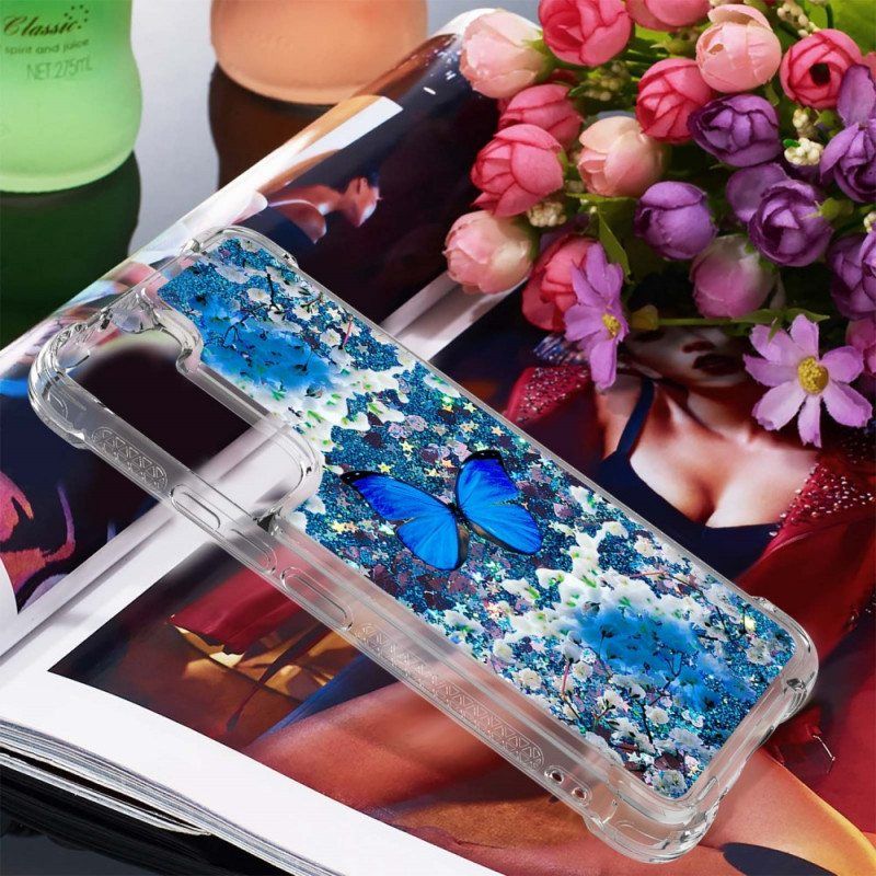 Kuori Samsung Galaxy S22 5G Glitter Blue Perhoset