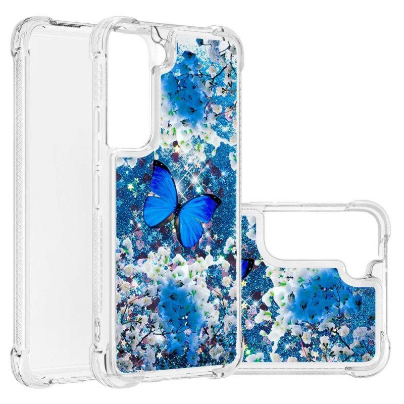 Kuori Samsung Galaxy S22 5G Glitter Blue Perhoset