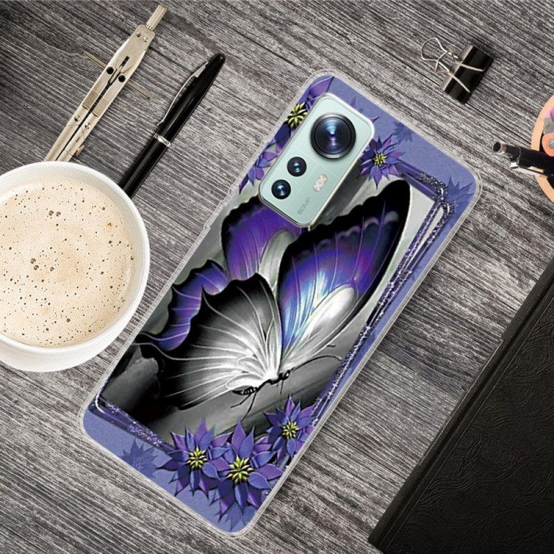 Kuori Xiaomi 12 Pro Violetti Butterfly Silikoni