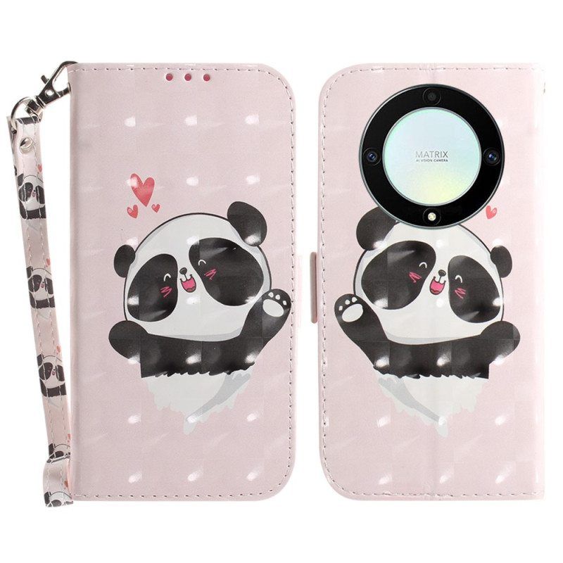 Nahkakotelo Honor Magic 5 Lite Suojaketju Kuori Panda Love With Lanyard