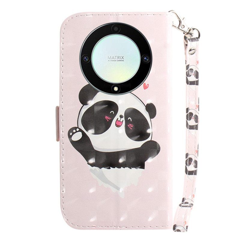 Nahkakotelo Honor Magic 5 Lite Suojaketju Kuori Panda Love With Lanyard