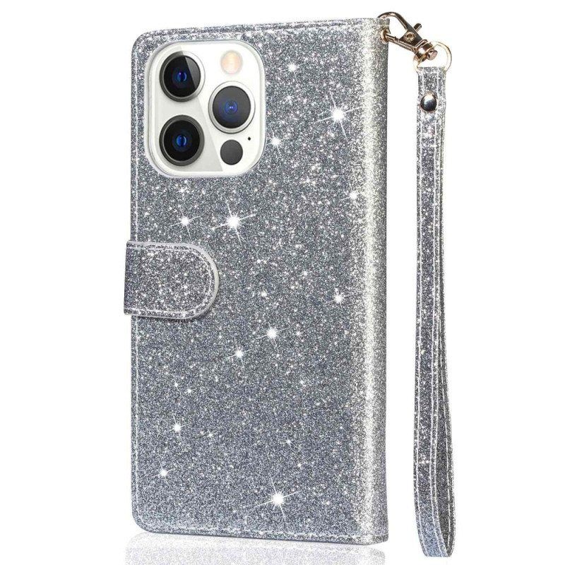 Nahkakotelo iPhone 14 Pro Max Lompakkokuori Glitter Lompakko