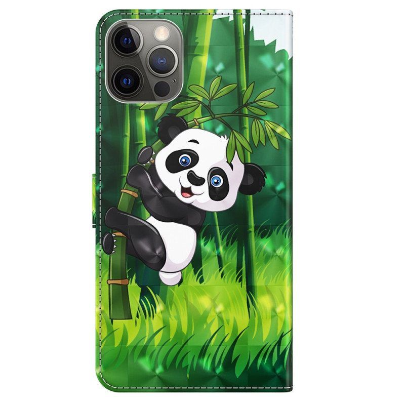 Nahkakotelo iPhone 15 Pro Max Suojaketju Kuori 3d Bamboo Panda Hihnalla