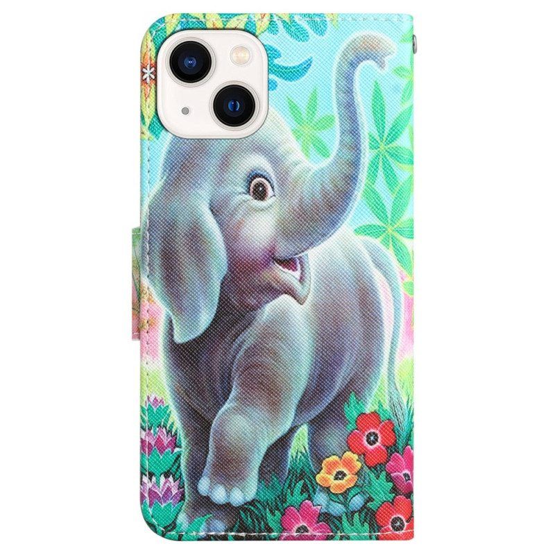 Nahkakotelo iPhone 15 Suojaketju Kuori Lanyard Elephant Walk