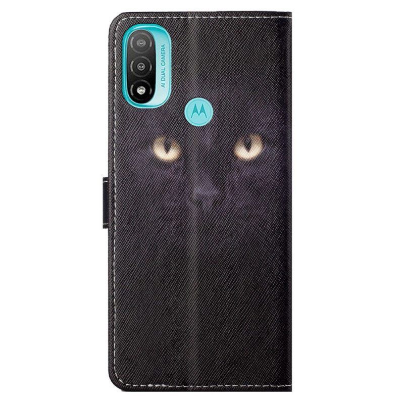 Nahkakotelo Moto G71 5G Suojaketju Kuori Strappy Black Cat Eyes