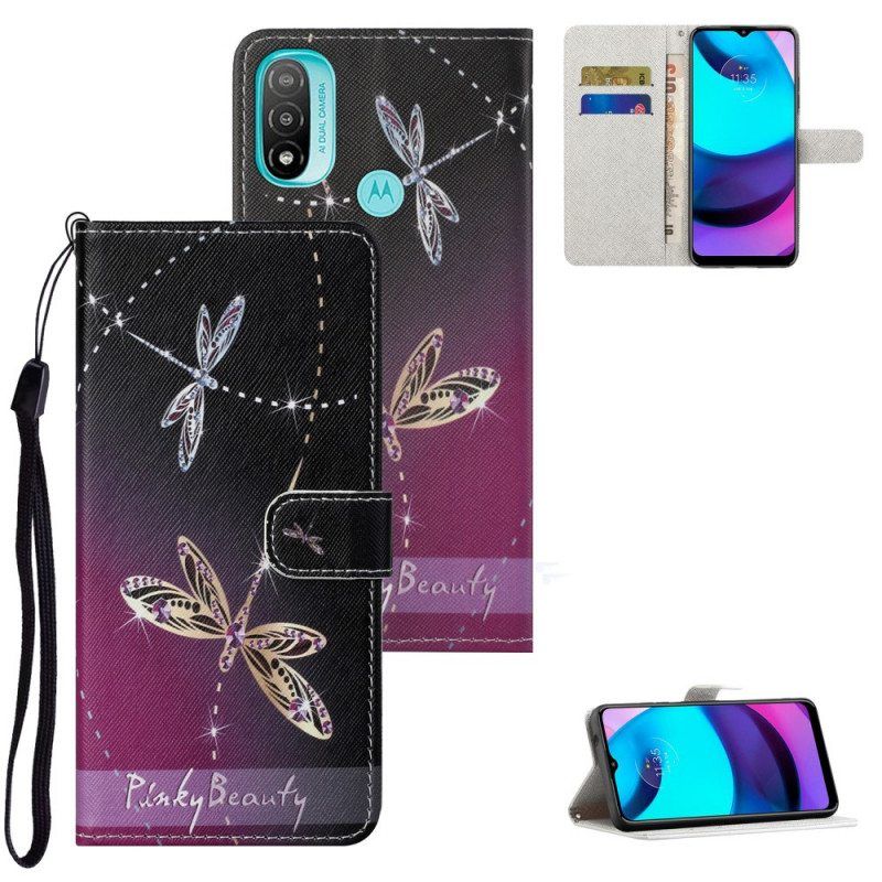 Nahkakotelo Moto G71 5G Suojaketju Kuori Strappy Dragonflies