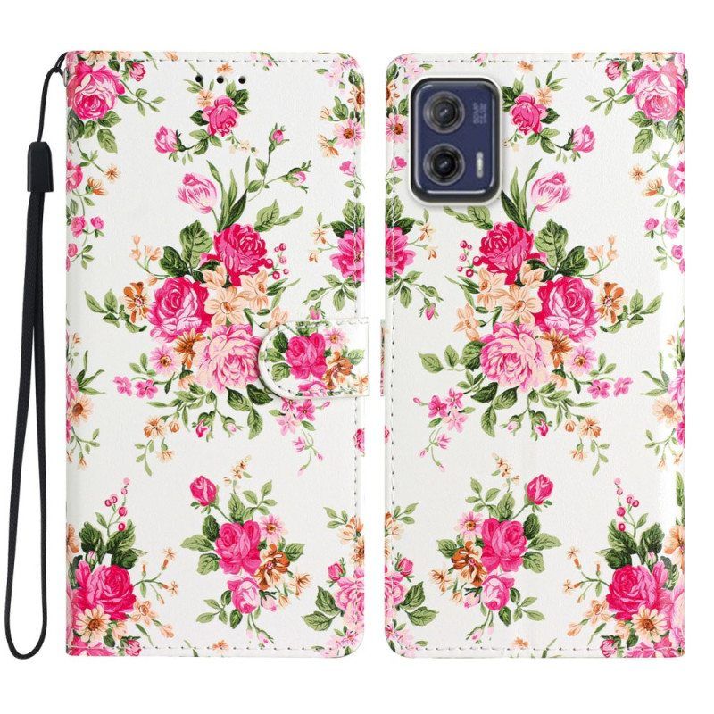 Nahkakotelo Moto G73 5G Suojaketju Kuori Hihna Liberty Flowers