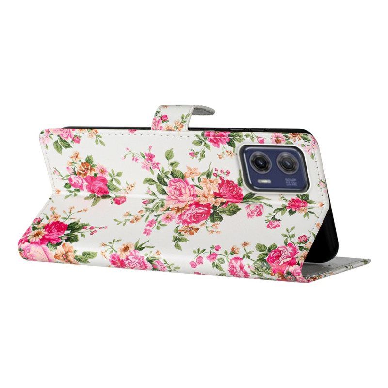 Nahkakotelo Moto G73 5G Suojaketju Kuori Hihna Liberty Flowers