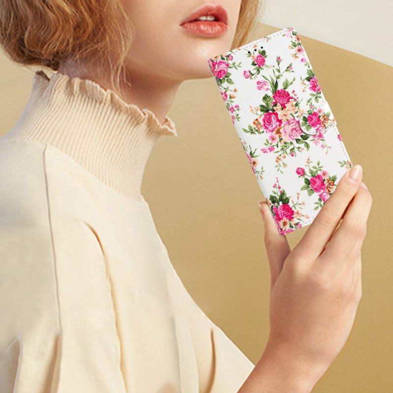 Nahkakotelo Moto G73 5G Suojaketju Kuori Hihna Liberty Flowers