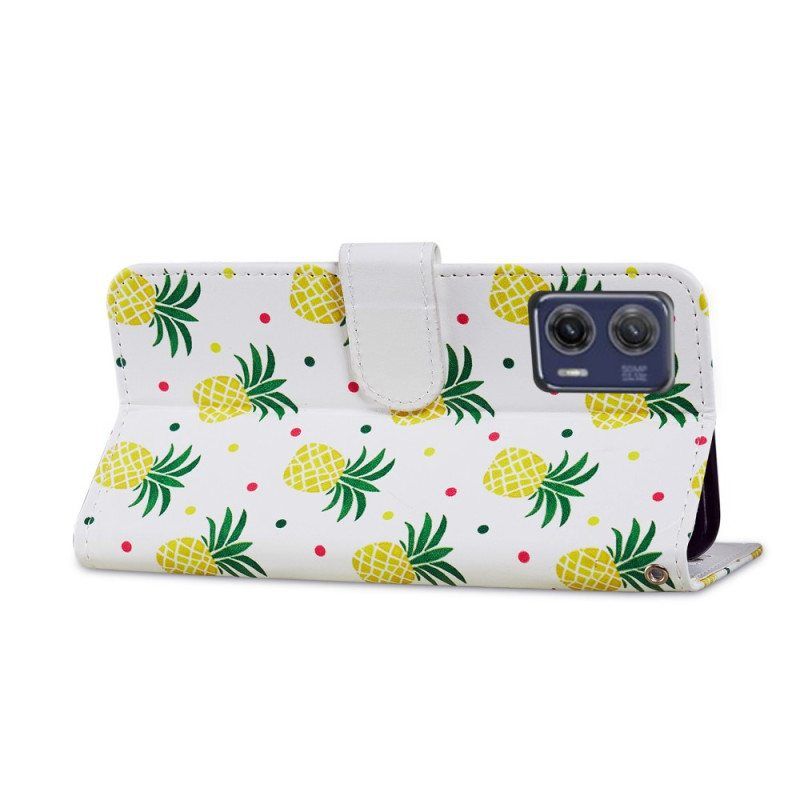 Nahkakotelo Moto G73 5G Suojaketju Kuori Strappy Ananas