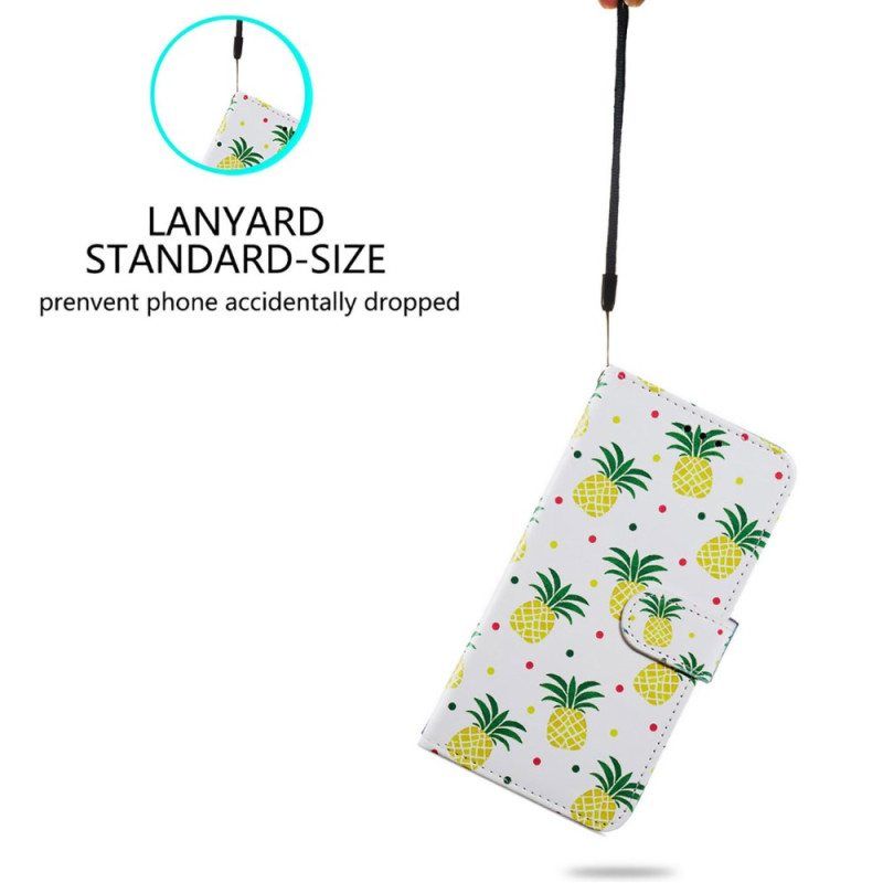 Nahkakotelo Moto G73 5G Suojaketju Kuori Strappy Ananas