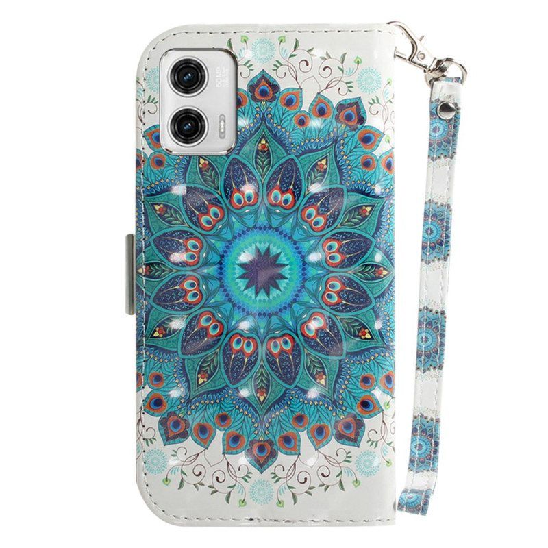 Nahkakotelo Moto G73 5G Suojaketju Kuori Strappy Mandala