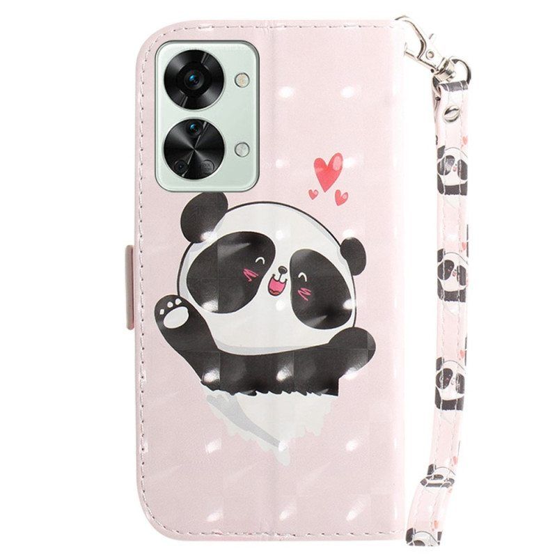 Nahkakotelo OnePlus Nord 2T 5G Suojaketju Kuori Panda Love With Lanyard