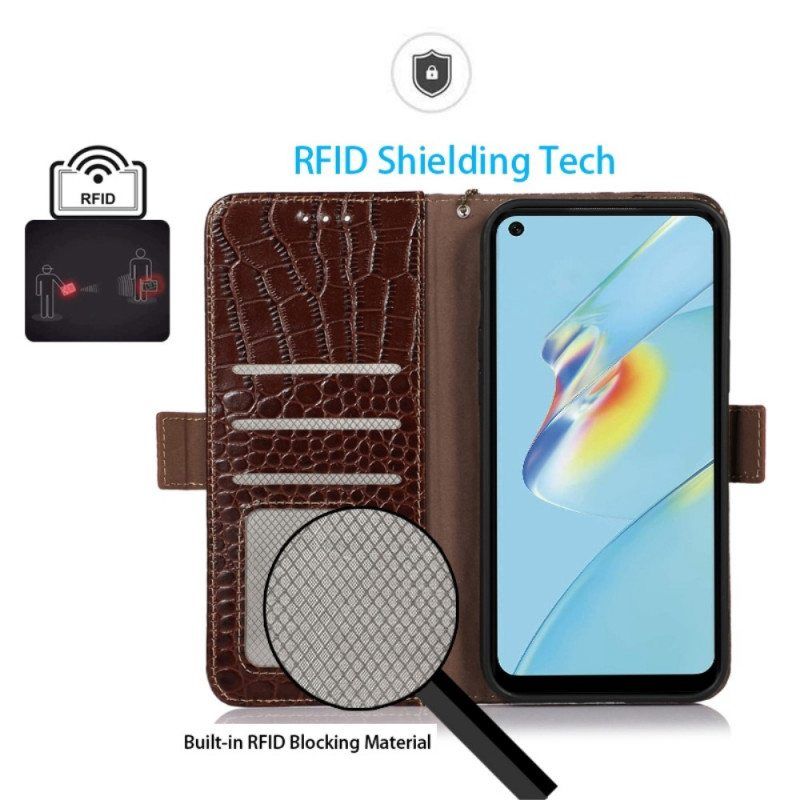 Nahkakotelo Oppo Reno 7 Rfid Crocodile Style Aitoa Nahkaa