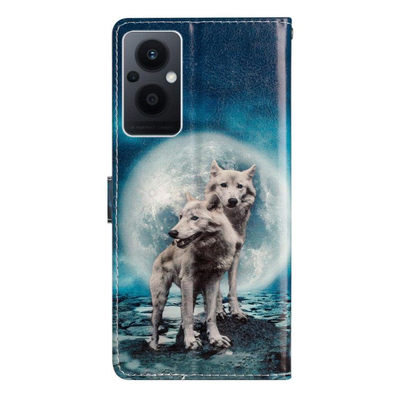 Nahkakotelo Oppo Reno 8 Lite Suojaketju Kuori Lanyard Wolf