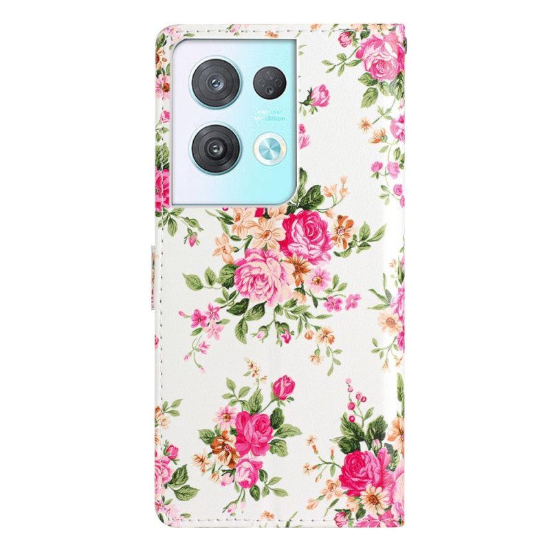 Nahkakotelo Oppo Reno 8 Pro Suojaketju Kuori Hihna Liberty Flowers