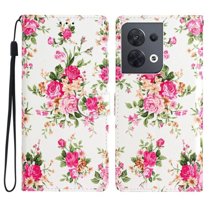 Nahkakotelo Oppo Reno 8 Suojaketju Kuori Hihna Liberty Flowers