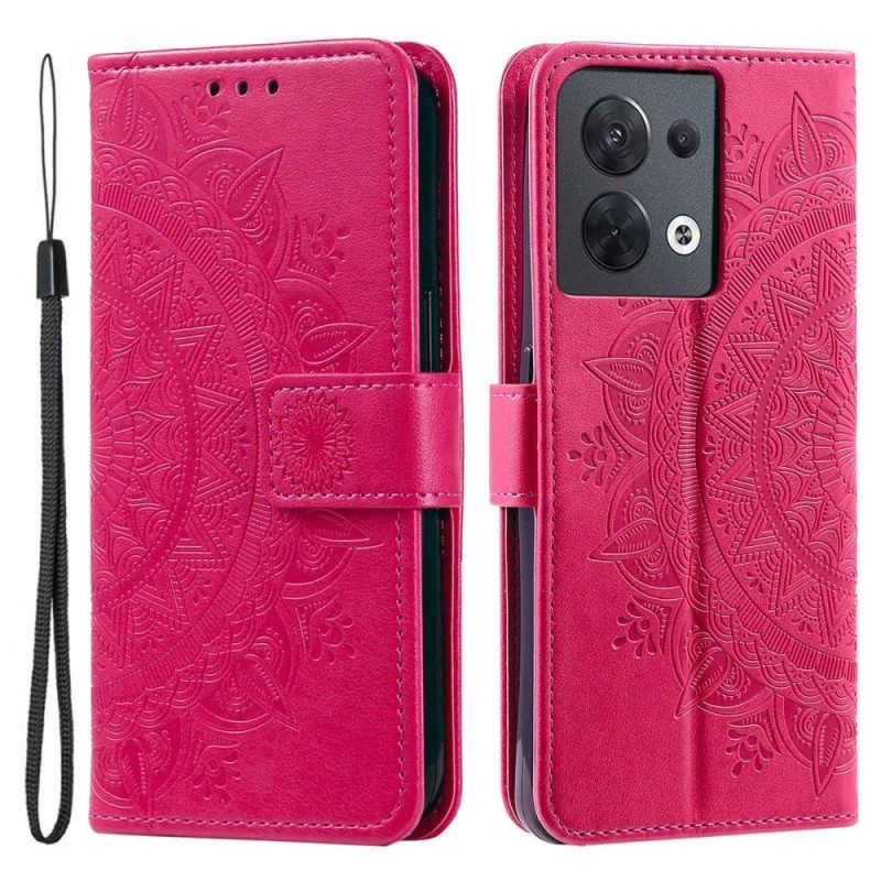 Nahkakotelo Oppo Reno 8 Suojaketju Kuori Strappy Sun Mandala