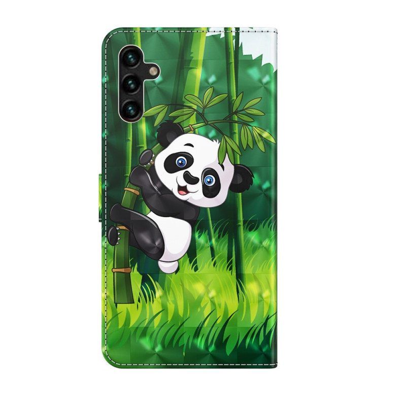 Nahkakotelo Samsung Galaxy A13 5G / A04s Panda Ja Bambu