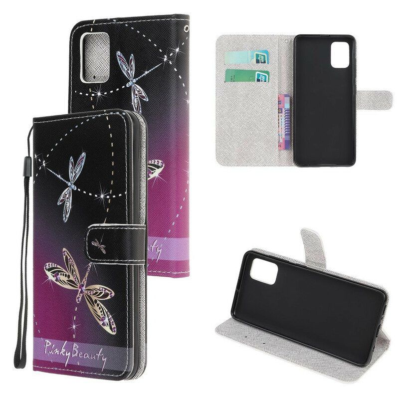 Nahkakotelo Samsung Galaxy A52 4G / A52 5G / A52s 5G Suojaketju Kuori Strappy Dragonflies