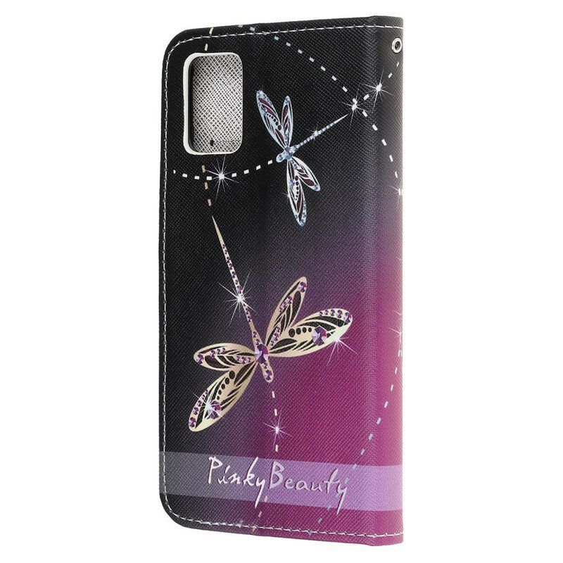 Nahkakotelo Samsung Galaxy A52 4G / A52 5G / A52s 5G Suojaketju Kuori Strappy Dragonflies