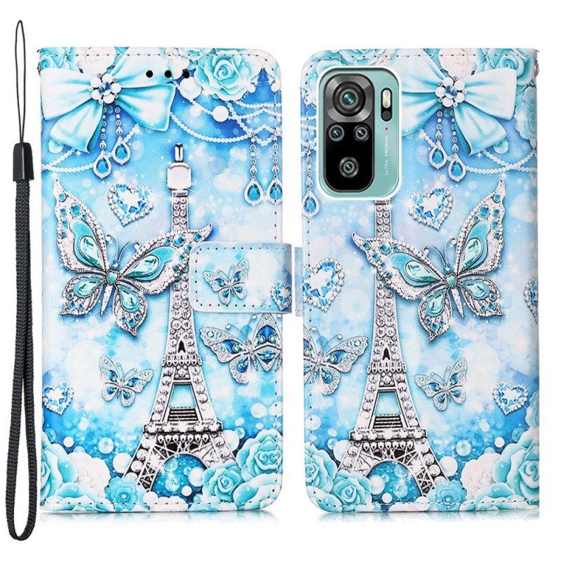 Nahkakotelo Samsung Galaxy A53 5G Suojaketju Kuori Eiffel-tornin Perhoshihna