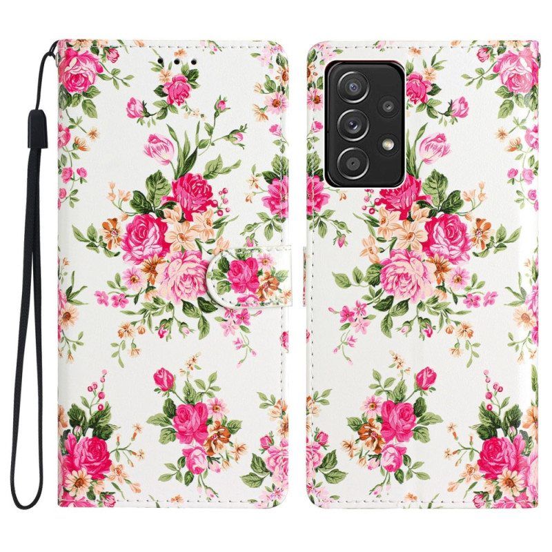 Nahkakotelo Samsung Galaxy A53 5G Suojaketju Kuori Hihna Liberty Flowers