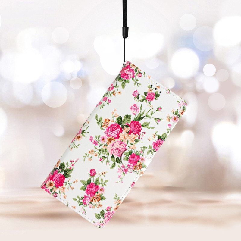 Nahkakotelo Samsung Galaxy A53 5G Suojaketju Kuori Hihna Liberty Flowers