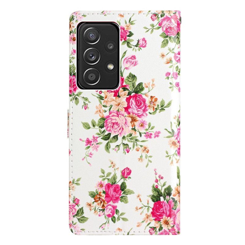 Nahkakotelo Samsung Galaxy A53 5G Suojaketju Kuori Hihna Liberty Flowers