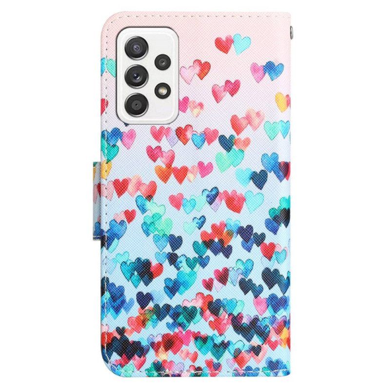 Nahkakotelo Samsung Galaxy A53 5G Suojaketju Kuori Strappy Hearts Rain