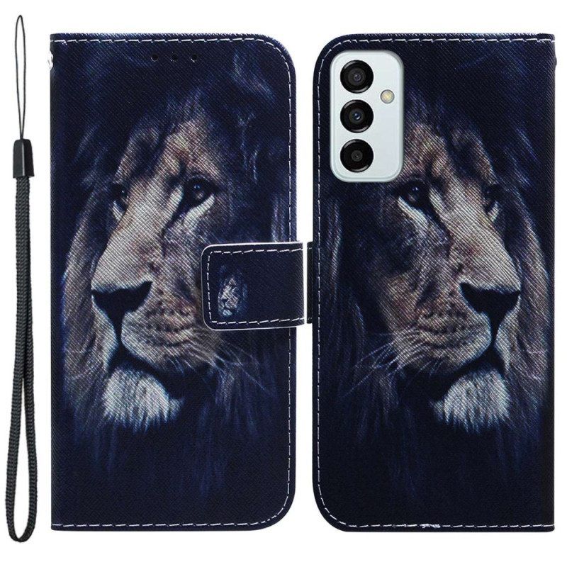 Nahkakotelo Samsung Galaxy M13 Suojaketju Kuori Lanyard Lion