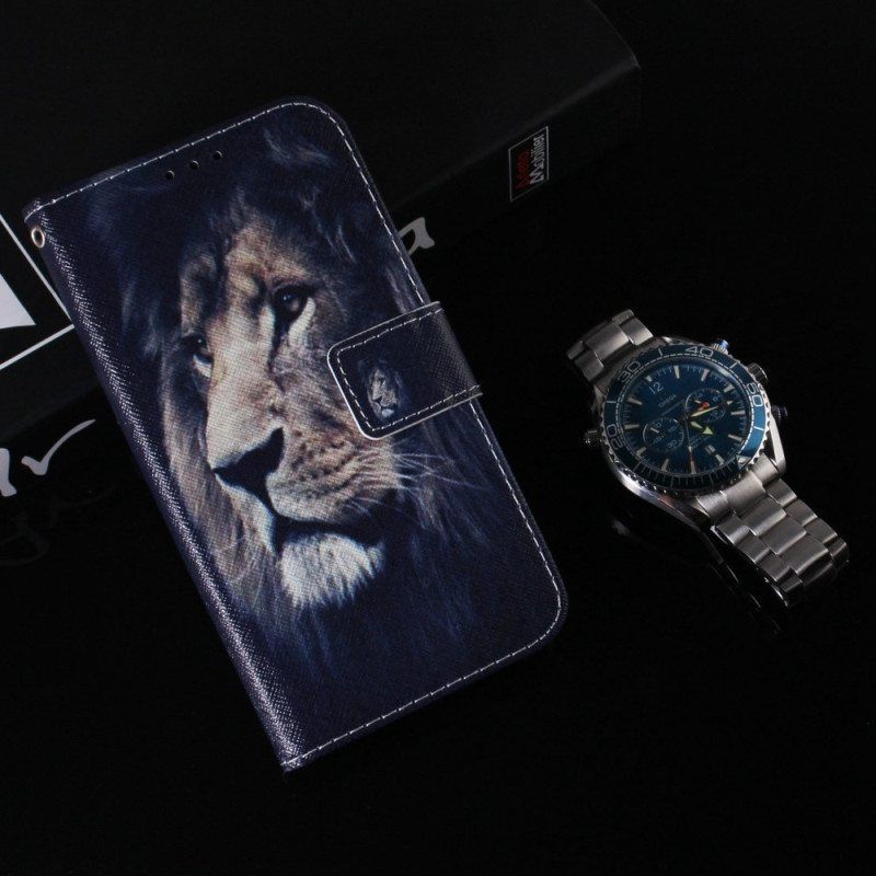 Nahkakotelo Samsung Galaxy M13 Suojaketju Kuori Lanyard Lion