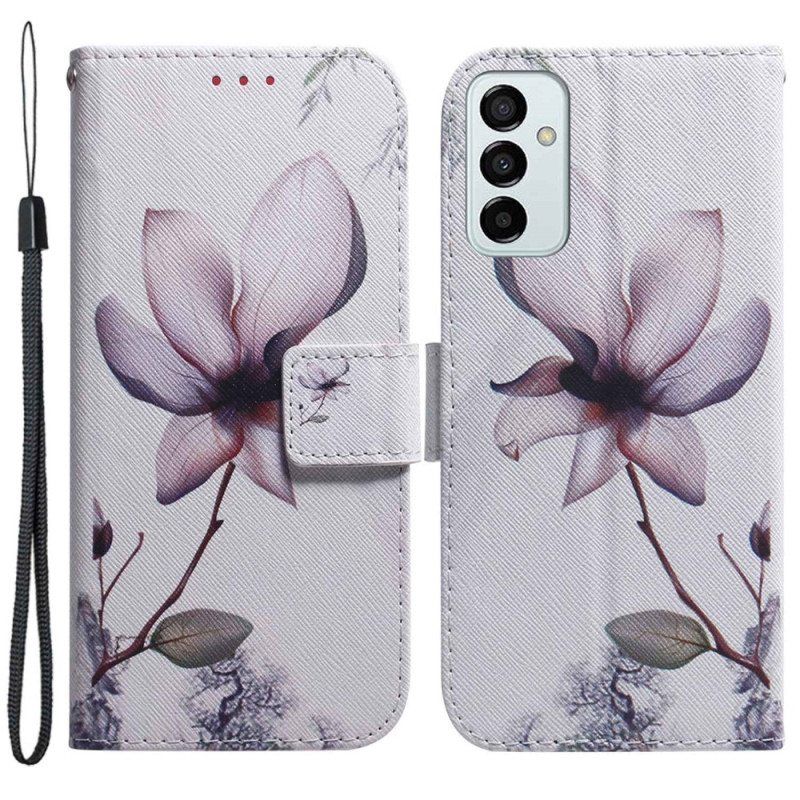 Nahkakotelo Samsung Galaxy M13 Suojaketju Kuori Vintage Strappy Flower