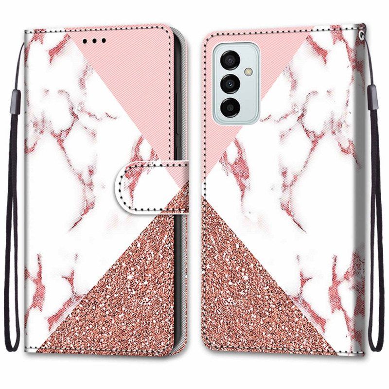 Nahkakotelo Samsung Galaxy M23 5G Marmori- Ja Glitter-kolmio