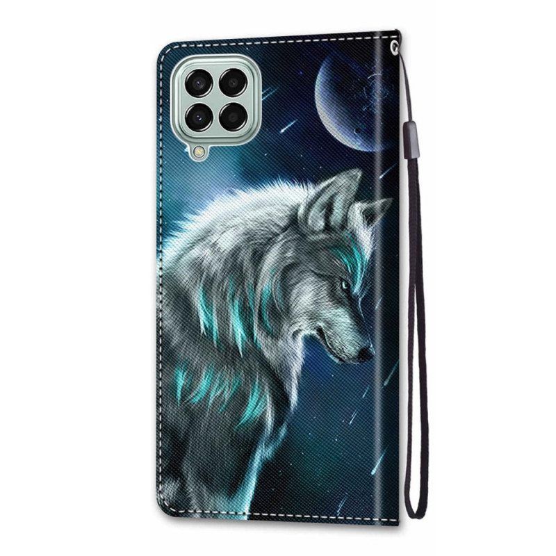 Nahkakotelo Samsung Galaxy M53 5G Suojaketju Kuori Lanyard Wolf