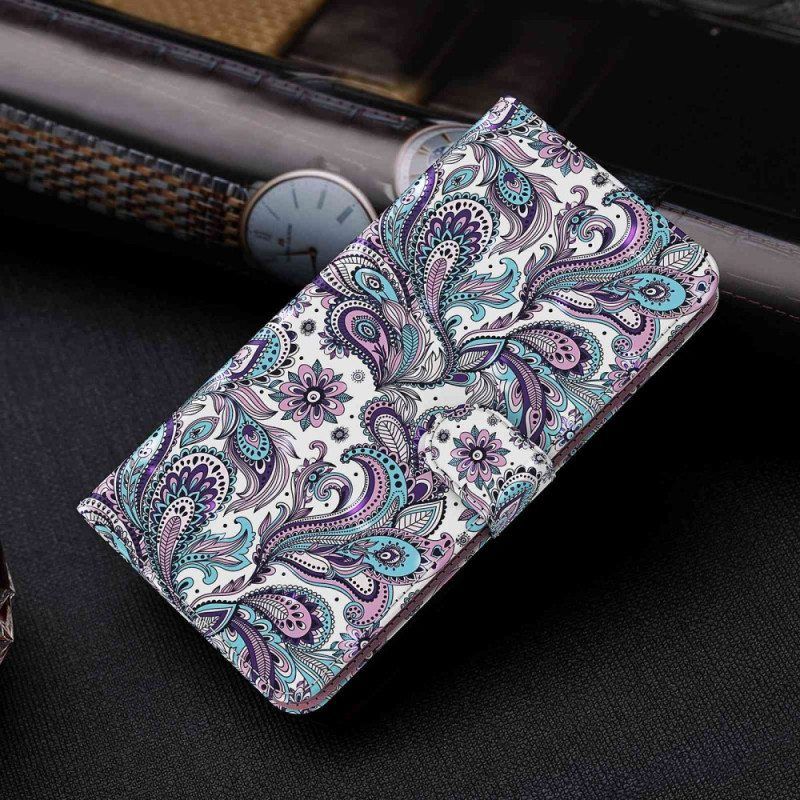 Nahkakotelo Samsung Galaxy S23 5G Suojaketju Kuori Strappy Paisley -kuvio