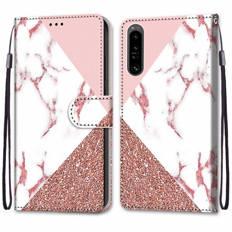 Nahkakotelo Sony Xperia 1 IV Marmori- Ja Glitter-kolmio