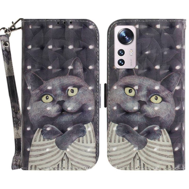 Nahkakotelo Xiaomi 12 / 12X Suojaketju Kuori Thong Graphic Cat